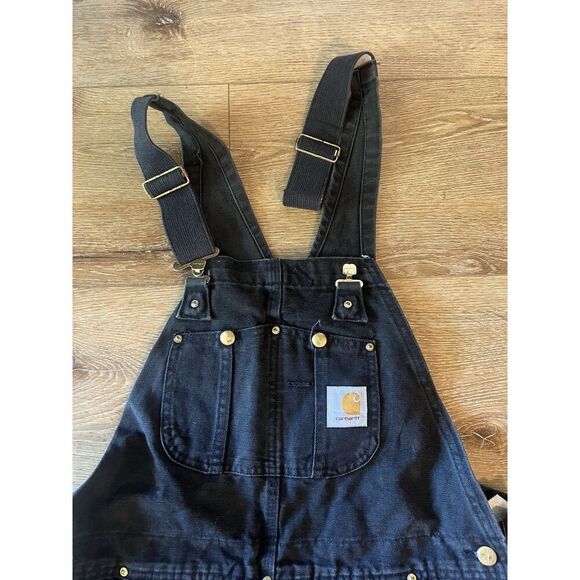 Carhartt Black Double Knee Bib Overalls Workwear Some Distressing 36 X 30 - Picture 3 of 4